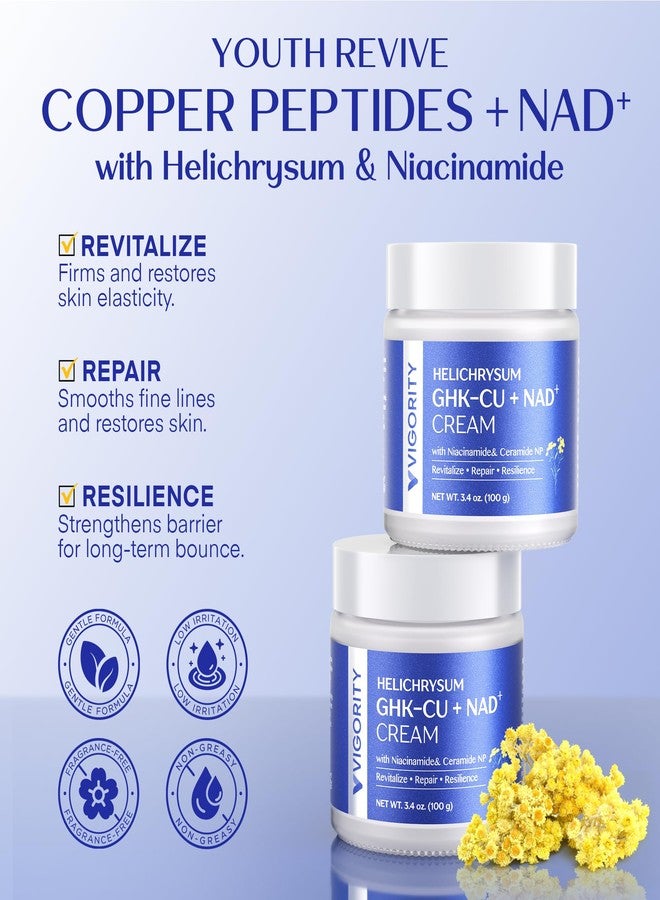 Vigority Copper Peptides Cream for Thin & Mature Skin: GHK-Cu Peptide & NAD+ Anti Aging Moisturizer with Helichrysum & Niacinamide - Restores Skin Barrier, Resilience & Elasticity - 3.4 oz - Image 2
