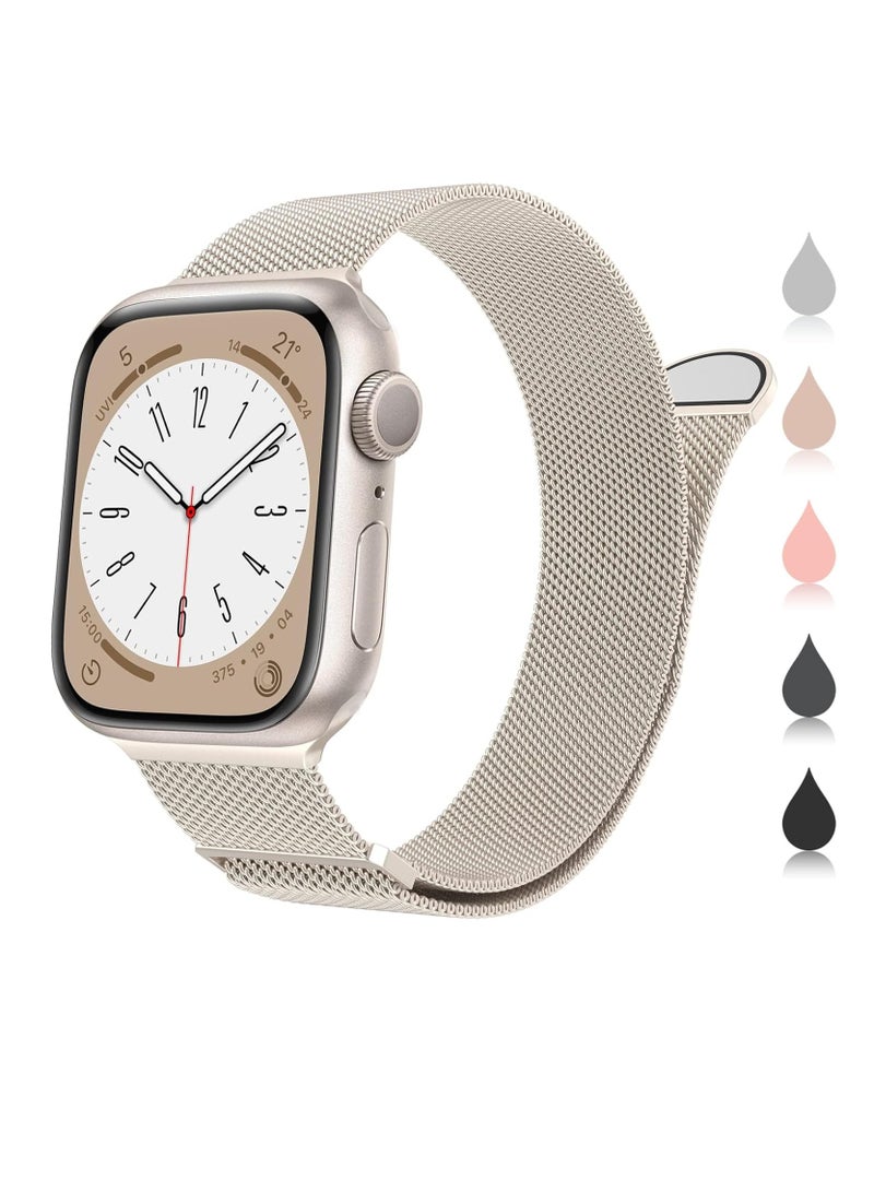 XST Compatible For Apple Watch Band 38Mm 40Mm 41Mm For Women Men, Stainless Steel Mesh Loop Magnetic Clasp Replacement Wristband Strap Compatible With Iwatch Se & Series 8/7/6/5/4/3/2/1 Starlight - Image 1