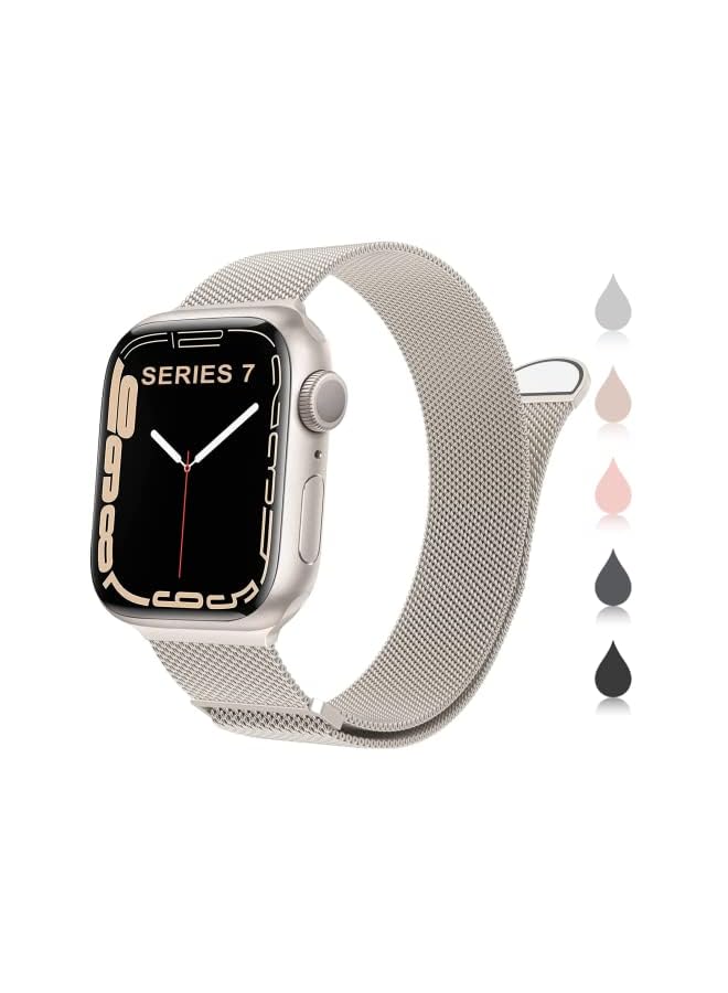 XST Compatible For Apple Watch Band 38Mm 40Mm 41Mm For Women Men, Stainless Steel Mesh Loop Magnetic Clasp Replacement Wristband Strap Compatible With Iwatch Se & Series 8/7/6/5/4/3/2/1 Starlight - Image 2