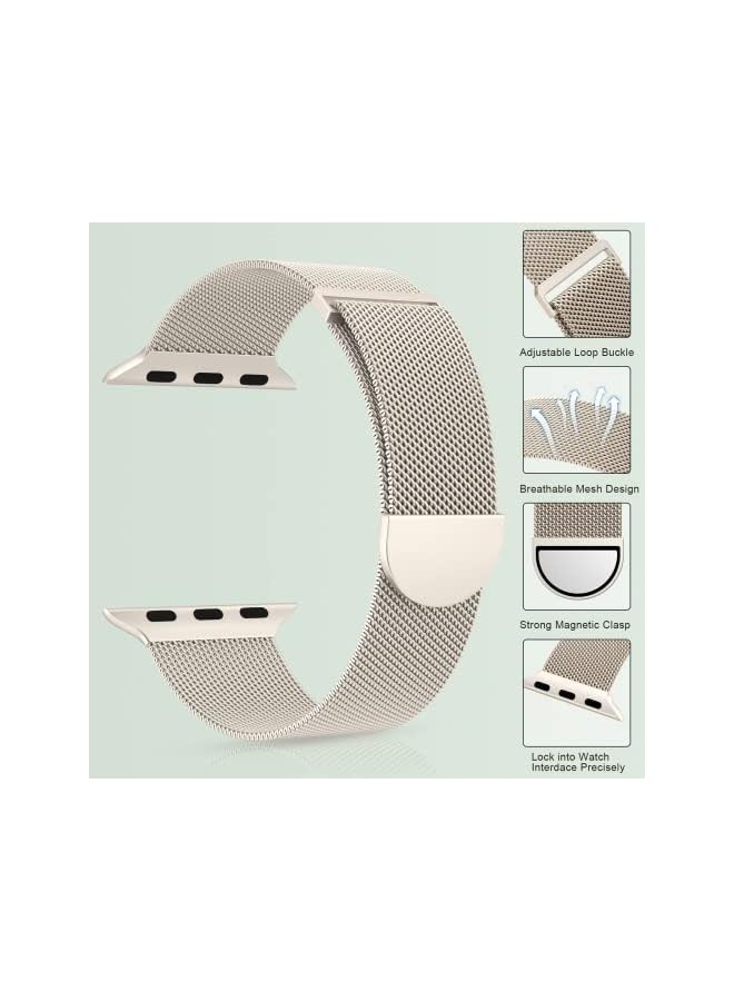 XST Compatible For Apple Watch Band 38Mm 40Mm 41Mm For Women Men, Stainless Steel Mesh Loop Magnetic Clasp Replacement Wristband Strap Compatible With Iwatch Se & Series 8/7/6/5/4/3/2/1 Starlight - Image 5