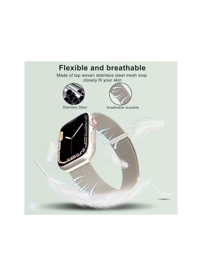 XST Compatible For Apple Watch Band 38Mm 40Mm 41Mm For Women Men, Stainless Steel Mesh Loop Magnetic Clasp Replacement Wristband Strap Compatible With Iwatch Se & Series 8/7/6/5/4/3/2/1 Starlight - Image 4