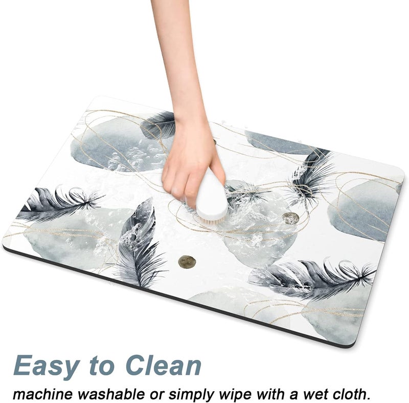 Rnivvi Dog Food Mat, 16" x 24" Absorbent Dog Cat Bowl Mat for Food and Water, Cute Anti-Slip Rubber Pet Feeding Rug Protect Floors, Puppy Placemat for Feeding & Watering Supplies, Abstract Plume - Image 5