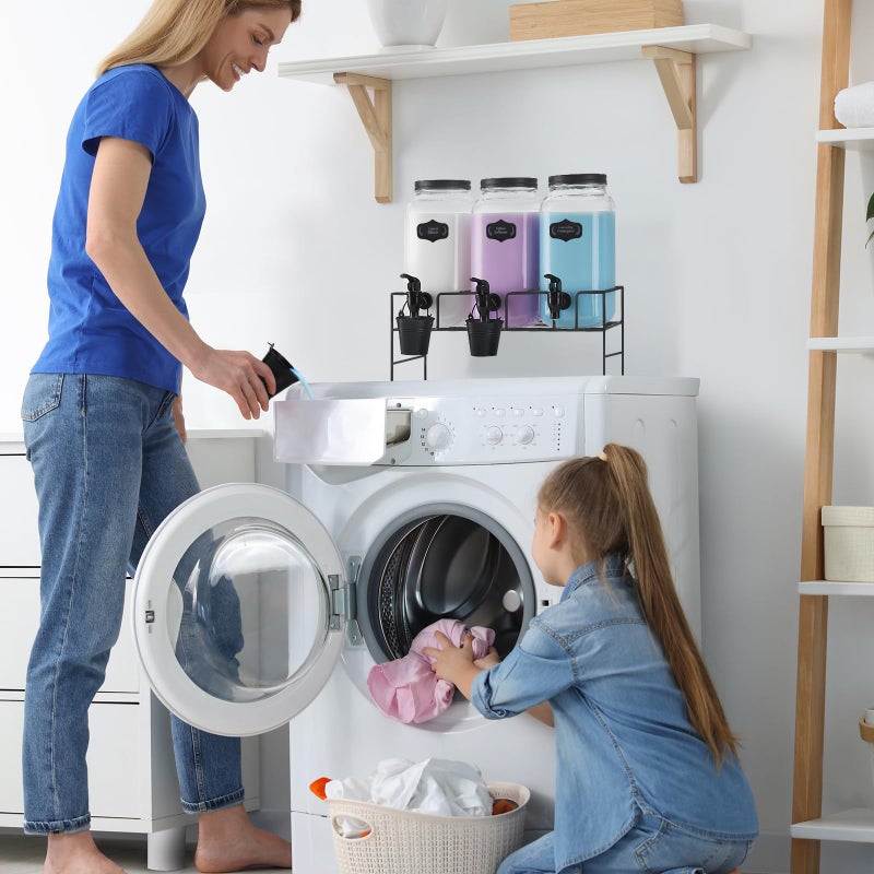 GADFISH Liquid Laundry Detergent Dispenser, Three 2.2L Laundry Detergent Dispenser Glass Jar for Liquid Detergent, Fabric Softener- Laundry Soap Dispenser for Laundry Room Organization - Image 5