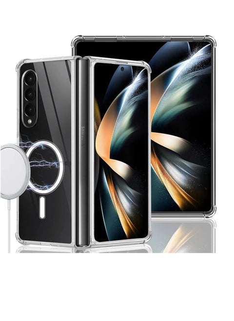 Case for Samsung Galaxy Z Fold 4 Clear Case Compatible with Mag Safe Transparent Shockproof Protection Yellowing Resistant Magnetic Phone Case for Galaxy Z Fold 4 5G