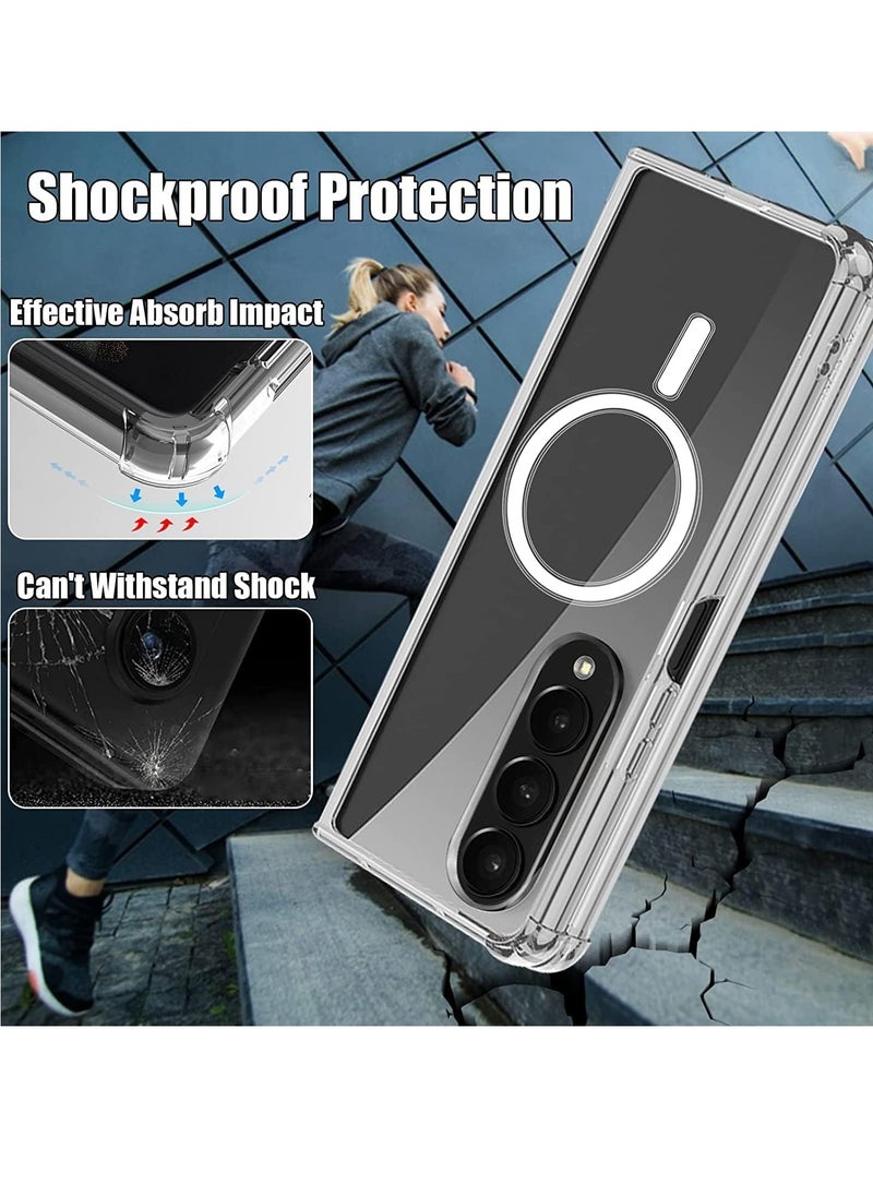 Case for Samsung Galaxy Z Fold 4 Clear Case Compatible with Mag Safe Transparent Shockproof Protection Yellowing Resistant Magnetic Phone Case for Galaxy Z Fold 4 5G