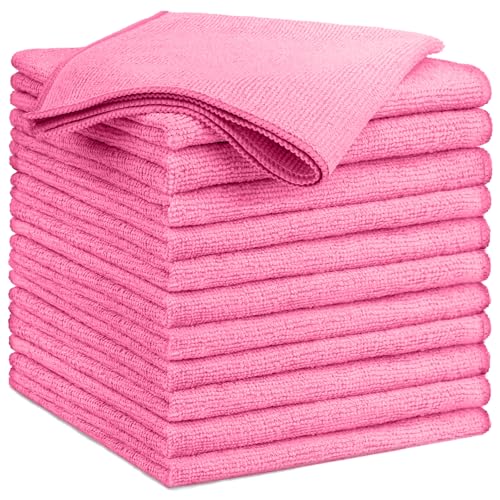 GLIMGLINT Pink Microfiber Cleaning Cloth12PK Reusable Cleaning Rags Highly Absorbent Shop Rags Bulk AllPurpose Car Cleaning Towels for TV Screen Kitchen Bathroom Restaurant Garage 14X12 - Image 1