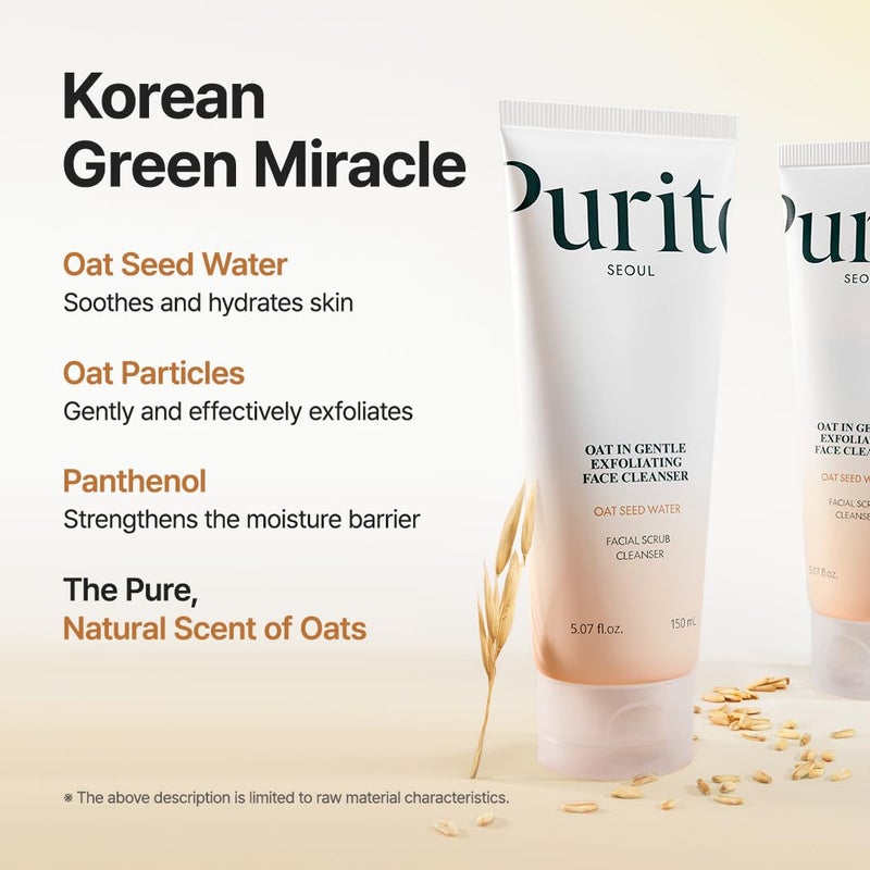 Purito Oat Exfoliating Facial Polish Cleanser - Hydrating Daily Face Wash with Gentle Scrub Clay Pore Minimizing Panthenol, Oat Seed Water Vegan, Non-comedogenic Korean Skin Care 5.07 fl.oz - Image 4