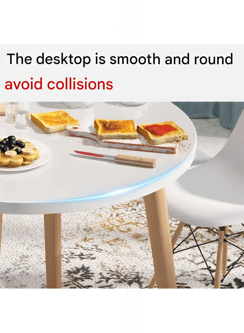 Taimi 5-Piece Dining Set, Modern Round Dining Table with 4 Elegant Chairs | Solid White Wood Table 80cm with 4 White Plastic Chairs and Wooden Legs - Image 4