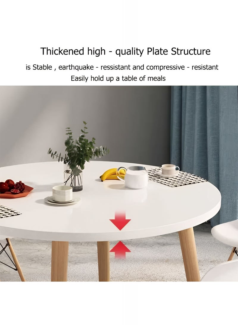 Taimi 5-Piece Dining Set, Modern Round Dining Table with 4 Elegant Chairs | Solid White Wood Table 80cm with 4 White Plastic Chairs and Wooden Legs - Image 5