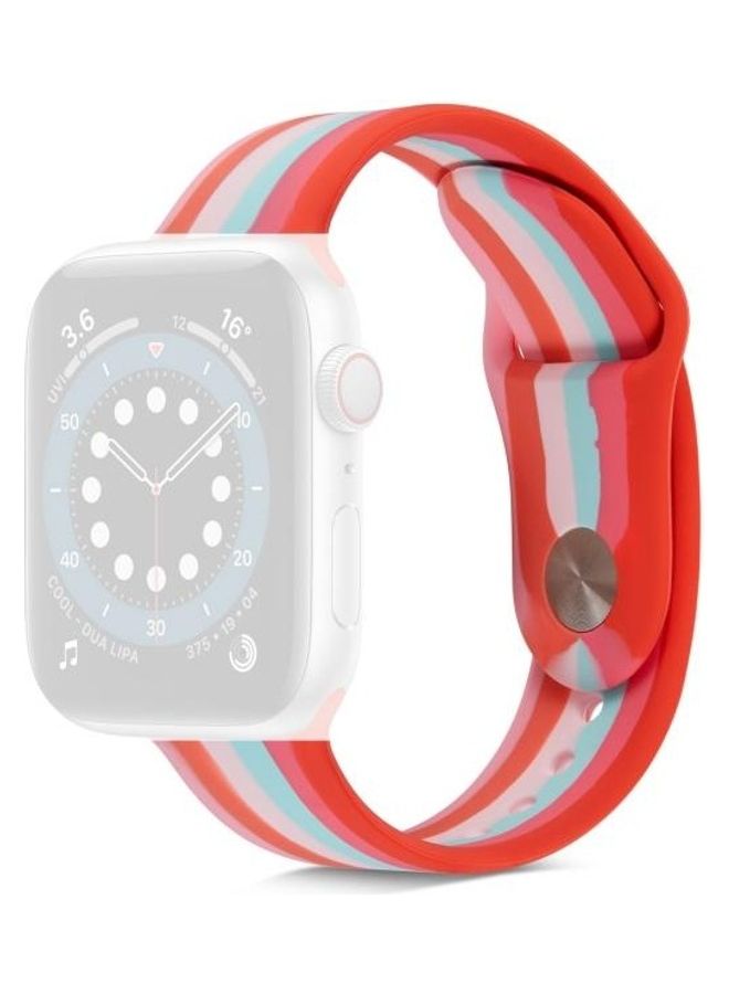 NIBEMINENT Rainbow Silicone Strap Watchband For Apple Watch Series 7/6/SE/5/4/3/2/1 41/40/38mm Multicolour - Image 1