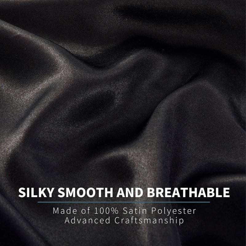 P Pothuiny 6 Pieces Queen Satin Sheets Luxury Silky Black Satin Bedding Sheet Set, 1 Deep Pocket Fitted Sheet + 1 Flat Sheet + 4 Pillow Cases - Image 3