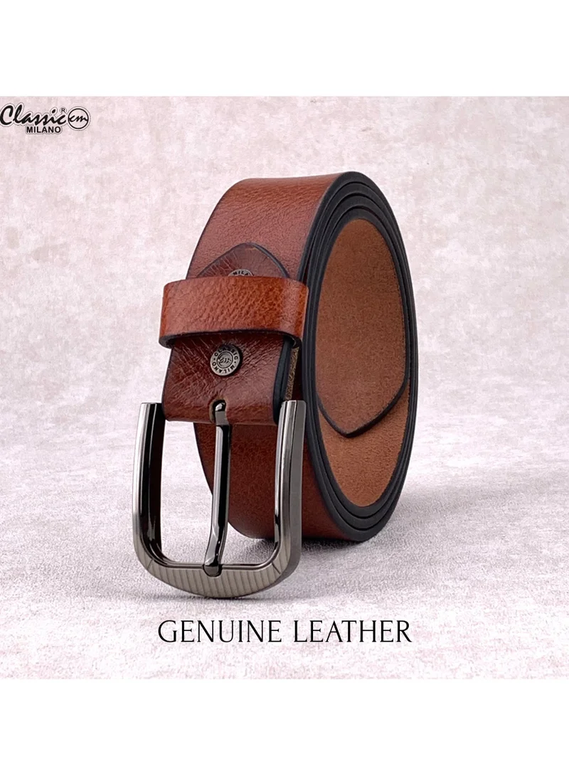 Classic Milano Tan (HQPL-403) Classic Milano Genuine Leather Belt for Men - Semi-Casual Men's Belt & Party Wear Jeans Belt, Casual Outfits Waist Belt, Men Belts with Gift Box for Men | Best Price UAE