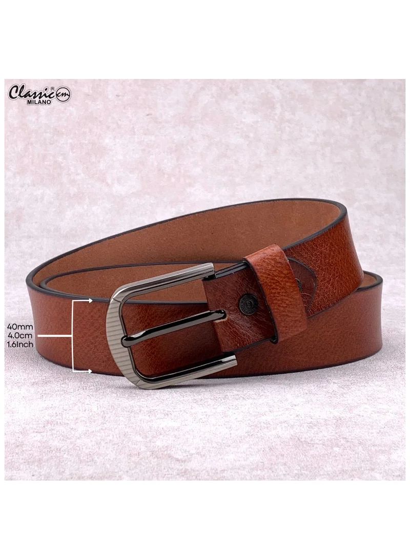 Classic Milano Tan (HQPL-403) Classic Milano Genuine Leather Belt for Men - Semi-Casual Men's Belt & Party Wear Jeans Belt, Casual Outfits Waist Belt, Men Belts with Gift Box for Men | Best Price UAE
