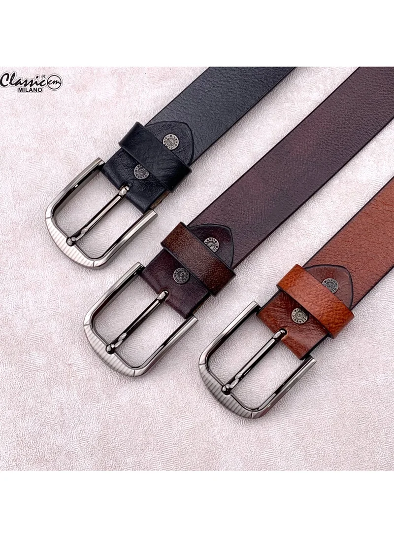 Classic Milano Tan (HQPL-403) Classic Milano Genuine Leather Belt for Men - Semi-Casual Men's Belt & Party Wear Jeans Belt, Casual Outfits Waist Belt, Men Belts with Gift Box for Men | Best Price UAE