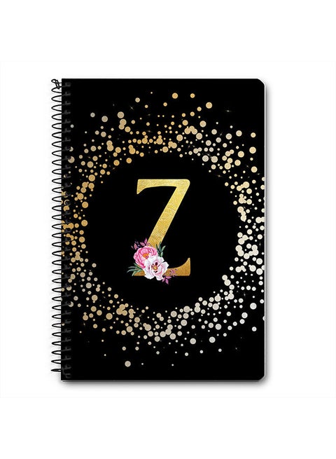Designer A5 Spiral Notebook Memo Notepad Journal - Custom Monogram Initial Letter Floral Pattern Alphabet - Z - Black