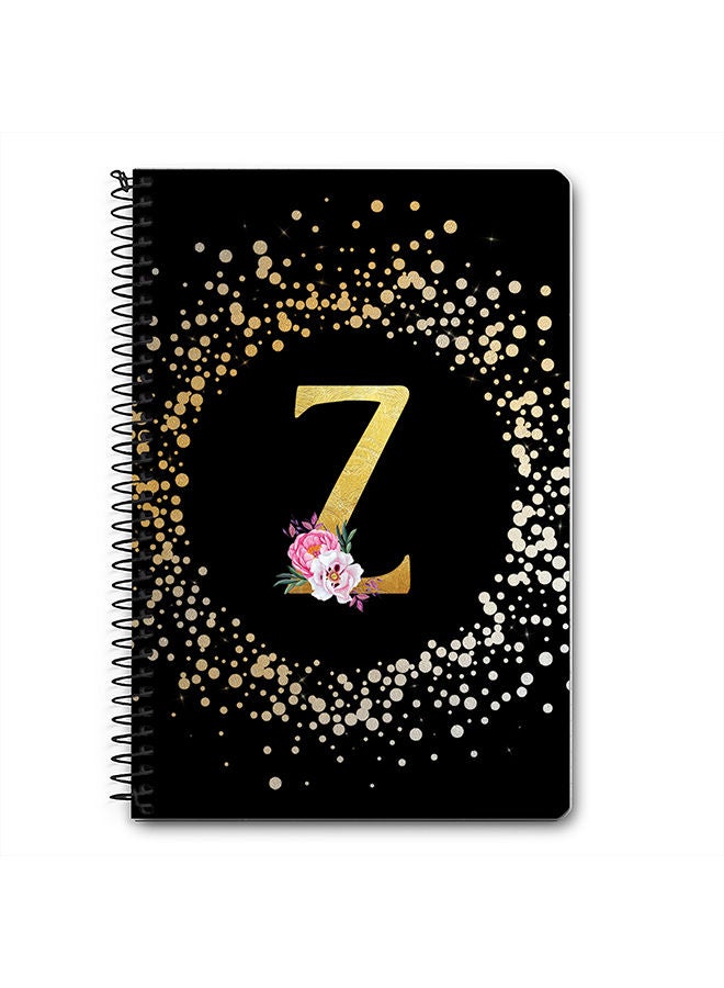 Designer A5 Spiral Notebook Memo Notepad Journal - Custom Monogram Initial Letter Floral Pattern Alphabet - Z - Black