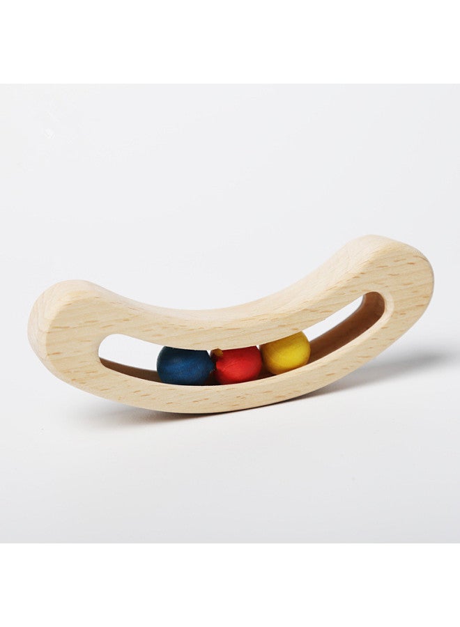 Bedside Hand-cranking Wooden Bell Infant Beech Enlightenment Teaching Aids Pod Hand Rattle Exercise Hand-eye Coordination Ability-Color:Moon Gear Holder - Image 3