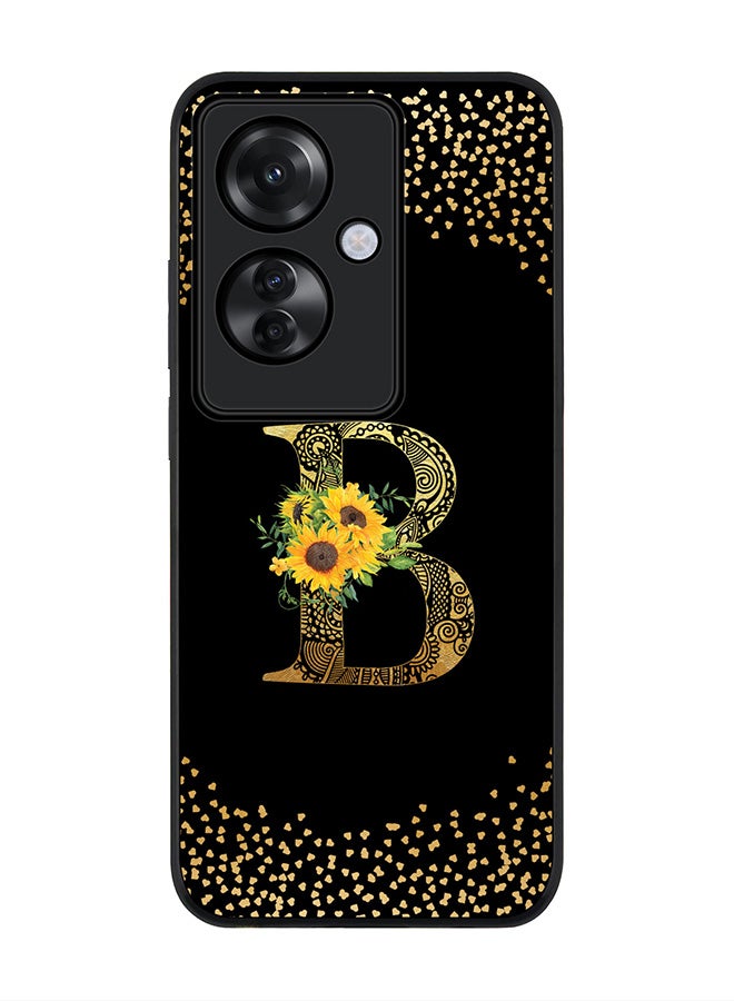 Stylizedd Rugged Black edge case for Oppo Reno11 F / Oppo F25 Pro 5G, Slim fit Soft Cover - Custom Monogram Initial Letter Floral Pattern Alphabet - B ( Black) - Image 1