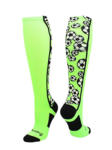 MadSportsStuff Crazy Soccer Socks with Soccer Balls over the calf (Neon Green/Black, Small) - Image 1