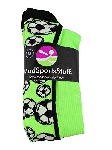 MadSportsStuff Crazy Soccer Socks with Soccer Balls over the calf (Neon Green/Black, Small) - Image 2