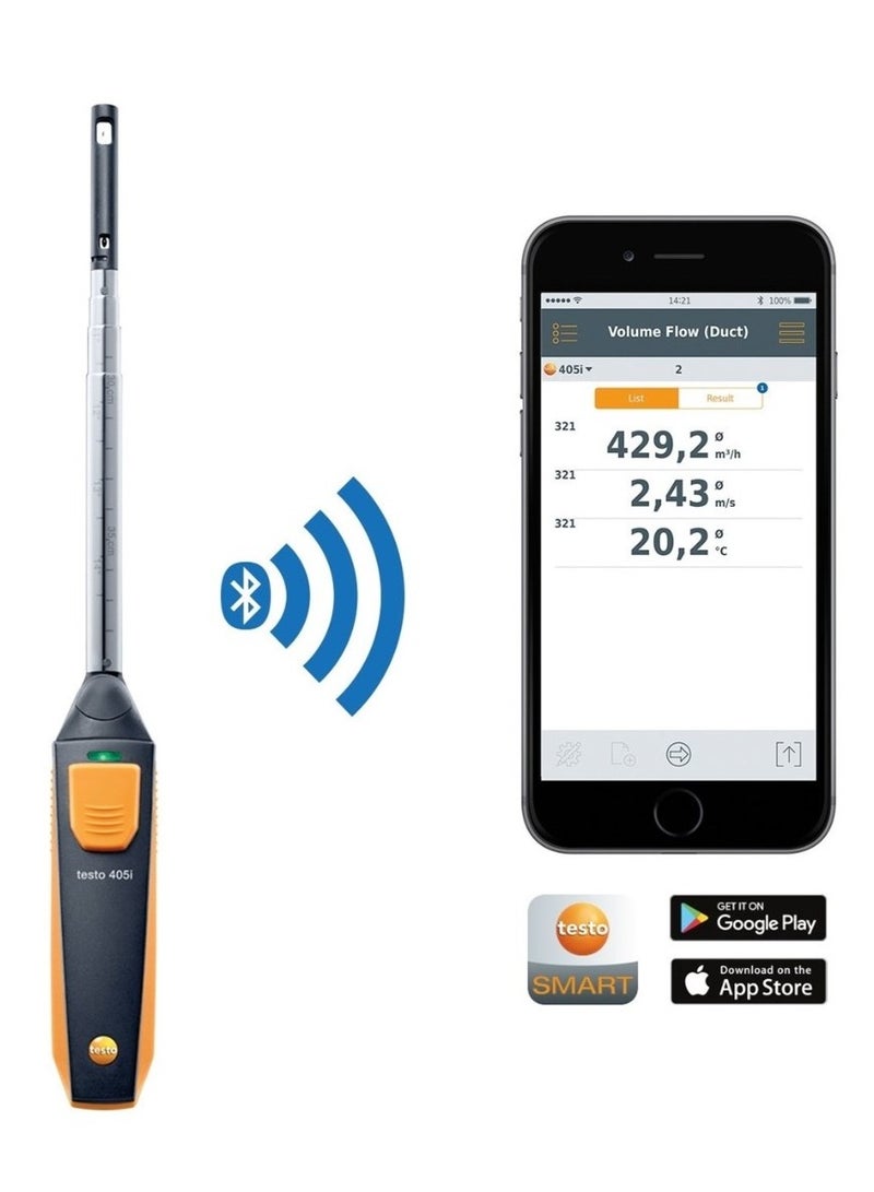 Testo 405i Bluetooth Smart Probe Thermal Anemometer for Air Velocity and Volume Flow (Order Code: 0560 1405) - Image 1