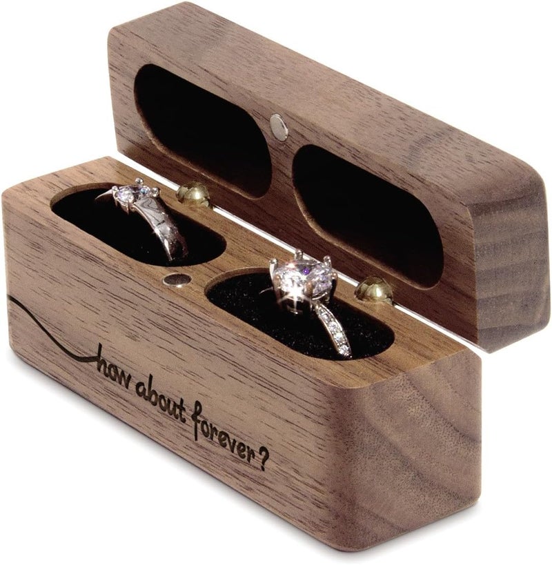 Wislist Wooden Engraved Ring Box for Proposal Wedding Ceremony 2 Ring Holder Village Fashion Jewelry Box(How about forever) - Image 5