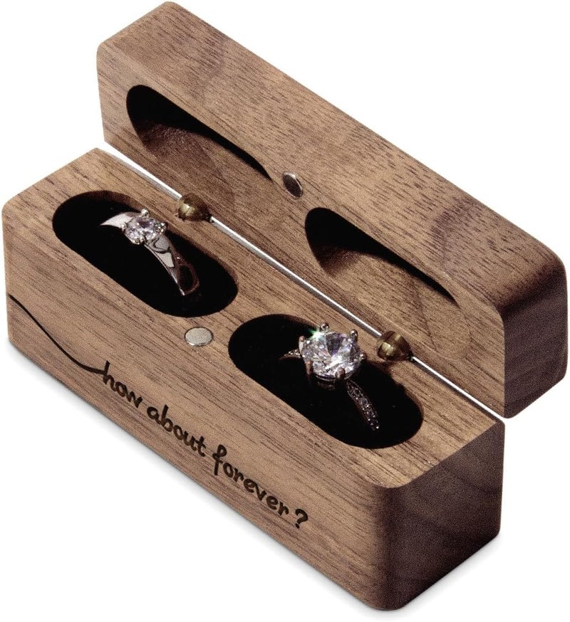 Wislist Wooden Engraved Ring Box for Proposal Wedding Ceremony 2 Ring Holder Village Fashion Jewelry Box(How about forever) - Image 4