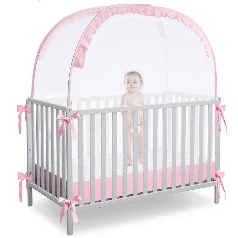 L RUNNZER Baby Pop Up Tent Cover CribSee Through Crib and Nursery Soft Mesh CoverNet with Viewing Window to Keep Baby in 552 L x 276 W x 516 H