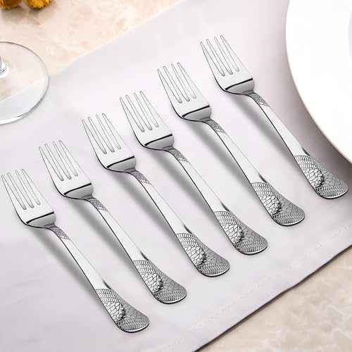 Parage 6 Pieces Stainless Steel Fork Set, 16 cm Long, Premium for Home & Kitchen, Luxury Dining Tableware Cutlery Set Gift for House Warming, Silver Imperial Design - Image 1
