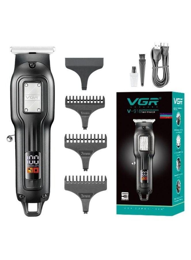 VGR Professional Hair Trimmer (Model V-918), LED Digital Display, 3 Cutting Guide Combs, USB Rechargeable. black - Image 1
