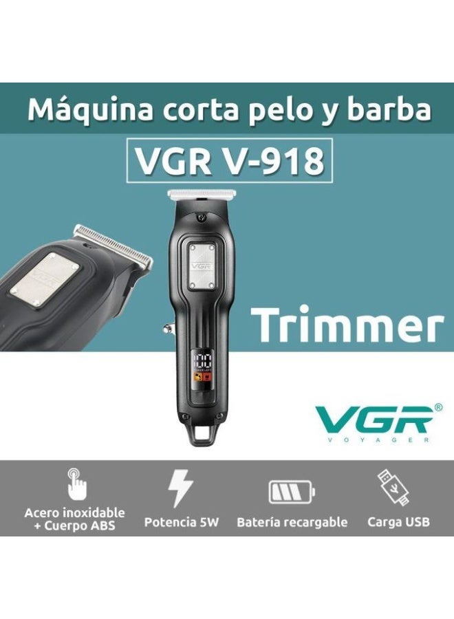 VGR Professional Hair Trimmer (Model V-918), LED Digital Display, 3 Cutting Guide Combs, USB Rechargeable. black - Image 3