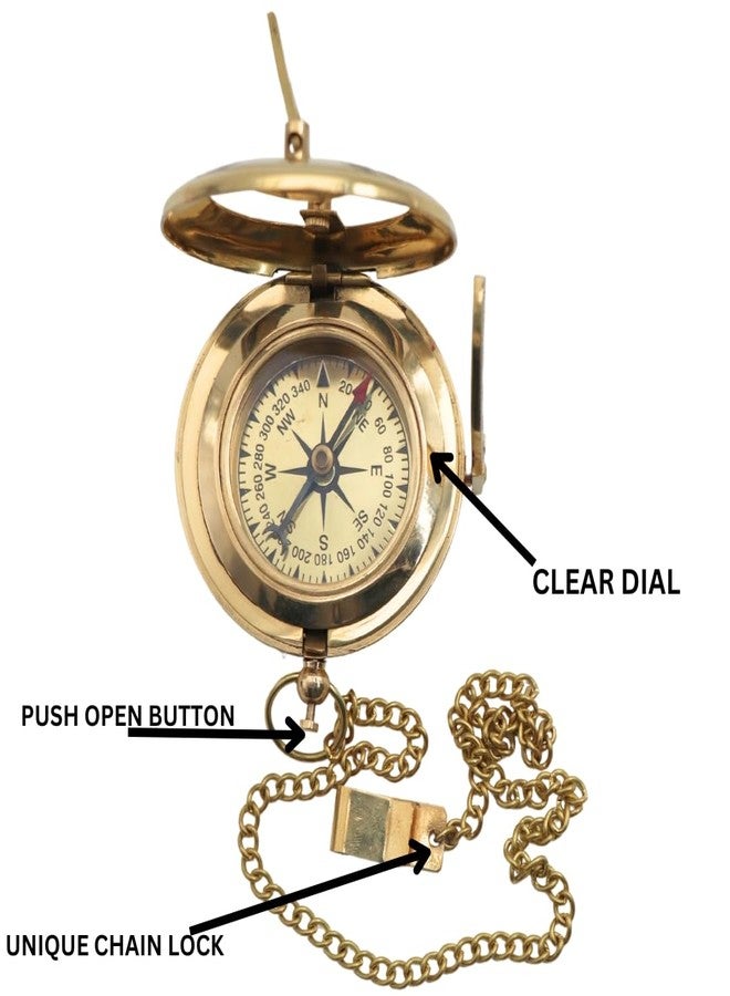 BAZROSS Vintage Brass Sundial Compass with Leather Case – Antique Nautical Marine Pocket Compass, Classic Navigation Tool for Hiking Camping, Unique Gift for Men, Father, Husband & Explorer - Image 2