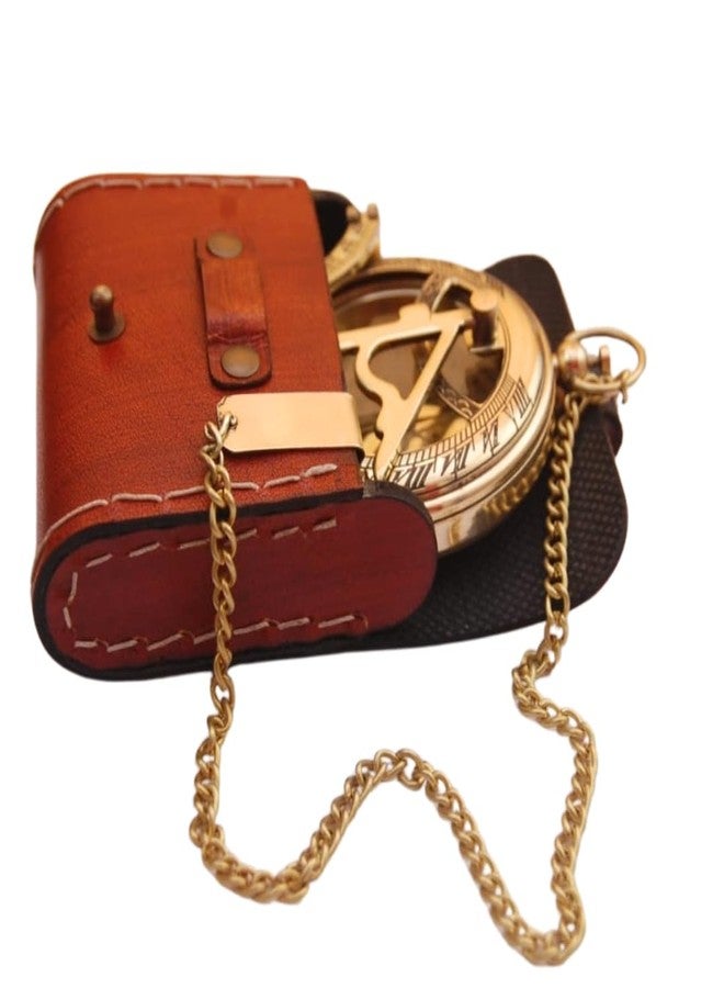 BAZROSS Vintage Brass Sundial Compass with Leather Case – Antique Nautical Marine Pocket Compass, Classic Navigation Tool for Hiking Camping, Unique Gift for Men, Father, Husband & Explorer - Image 5