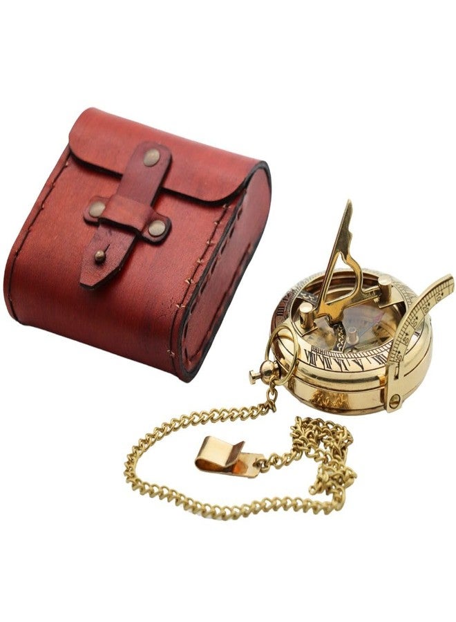 BAZROSS Vintage Brass Sundial Compass with Leather Case – Antique Nautical Marine Pocket Compass, Classic Navigation Tool for Hiking Camping, Unique Gift for Men, Father, Husband & Explorer - Image 3
