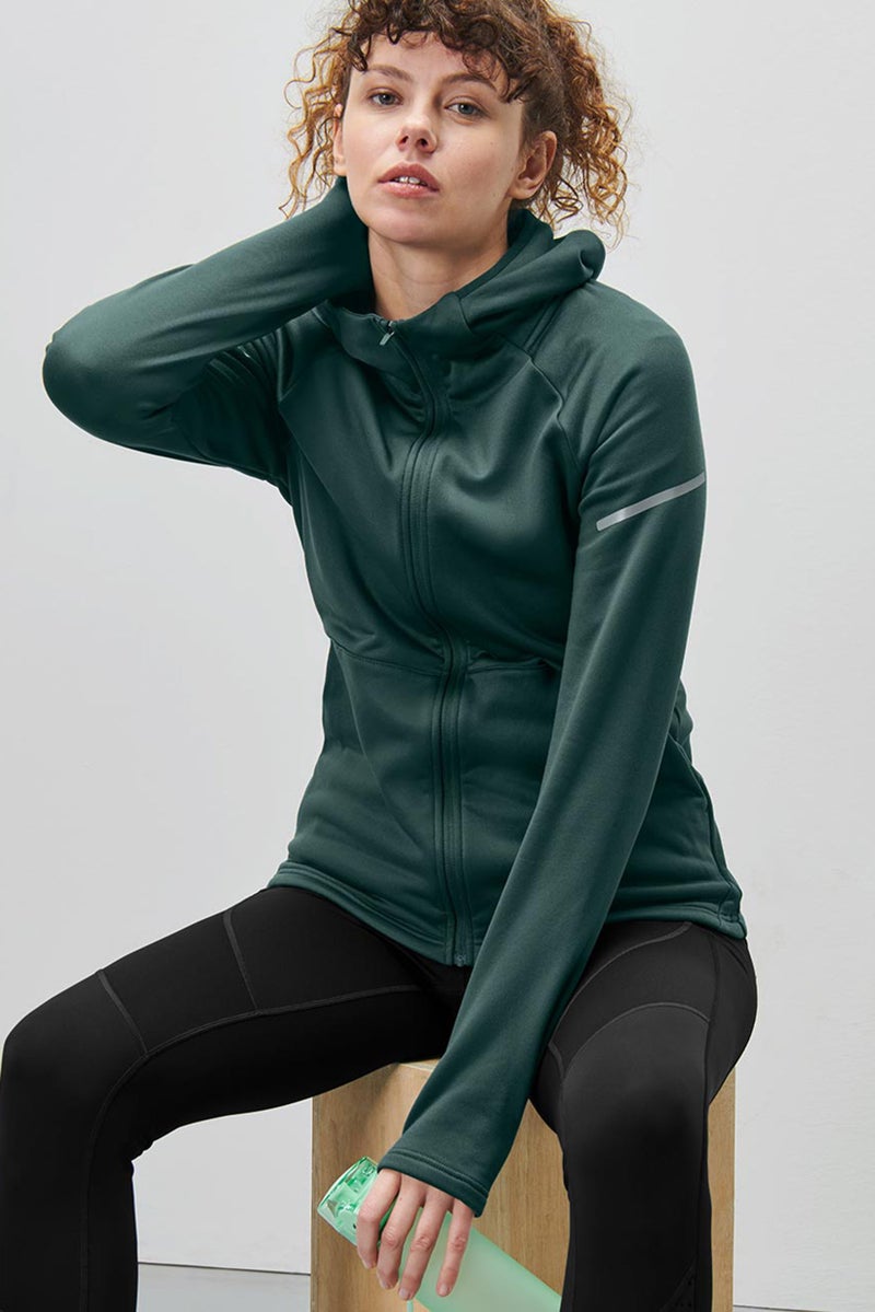 Tchibo Women Sportswear Fit Long Sleeve Thermal Running Jacket, Dark Green  - Image 1