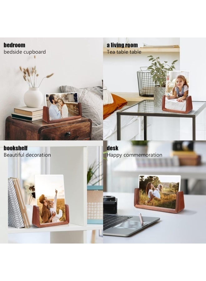 4x6 picture frames, Solid Rustic Wooden Photo Frames with Walnut Wood Base and High Definition Acrylic Glass Covers, for Tabletop or Desktop Display - Image 4