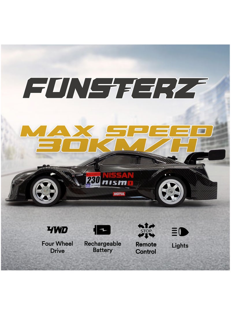 فونسترز سيارة فانسترز دريفت سيريز رباعية الدفع، بمقياس 1:16، مزودة بمصابيح LED وبطارية قابلة لإعادة الشحن، لون أسود - طراز نيسان جي تي-آر نيسمو - Image 3