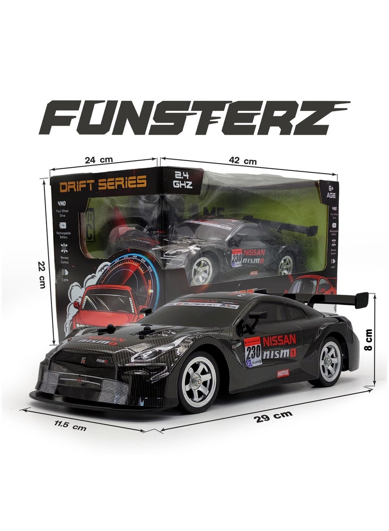 فونسترز سيارة فانسترز دريفت سيريز رباعية الدفع، بمقياس 1:16، مزودة بمصابيح LED وبطارية قابلة لإعادة الشحن، لون أسود - طراز نيسان جي تي-آر نيسمو - Image 5