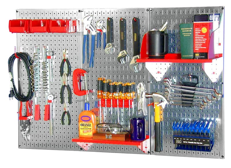 Wall Control 30WRK400GVR 4-Feet Metal Pegboard Standard Tool Storage Kit with Galvanized Toolboard and Red Accessories - Image 1