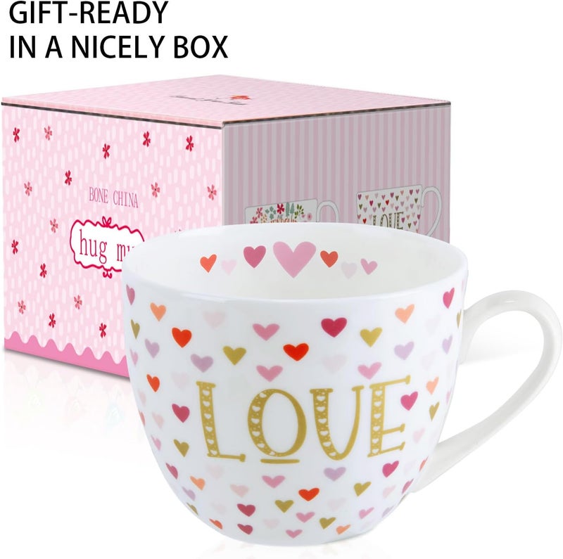 MFoffice LOVE Heart Coffee Mug - 20 oz Bone China Mugs with Gold LOVE Design and Colorful Hearts, Perfect Holiday, Valentine’s, and Christmas Gift for Loved Ones, Designed in England by Harvest Green Studio - Image 3