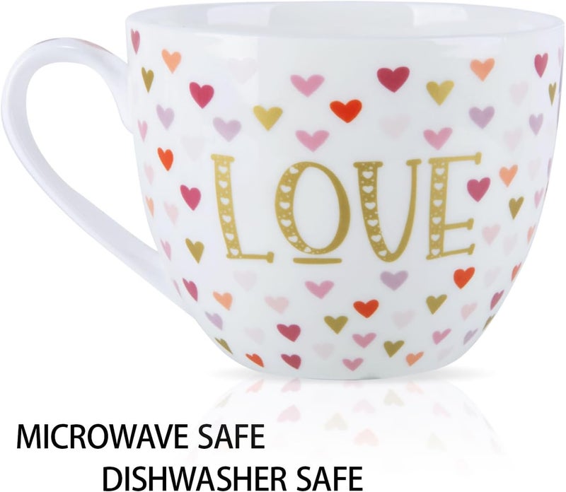 MFoffice LOVE Heart Coffee Mug - 20 oz Bone China Mugs with Gold LOVE Design and Colorful Hearts, Perfect Holiday, Valentine’s, and Christmas Gift for Loved Ones, Designed in England by Harvest Green Studio - Image 4