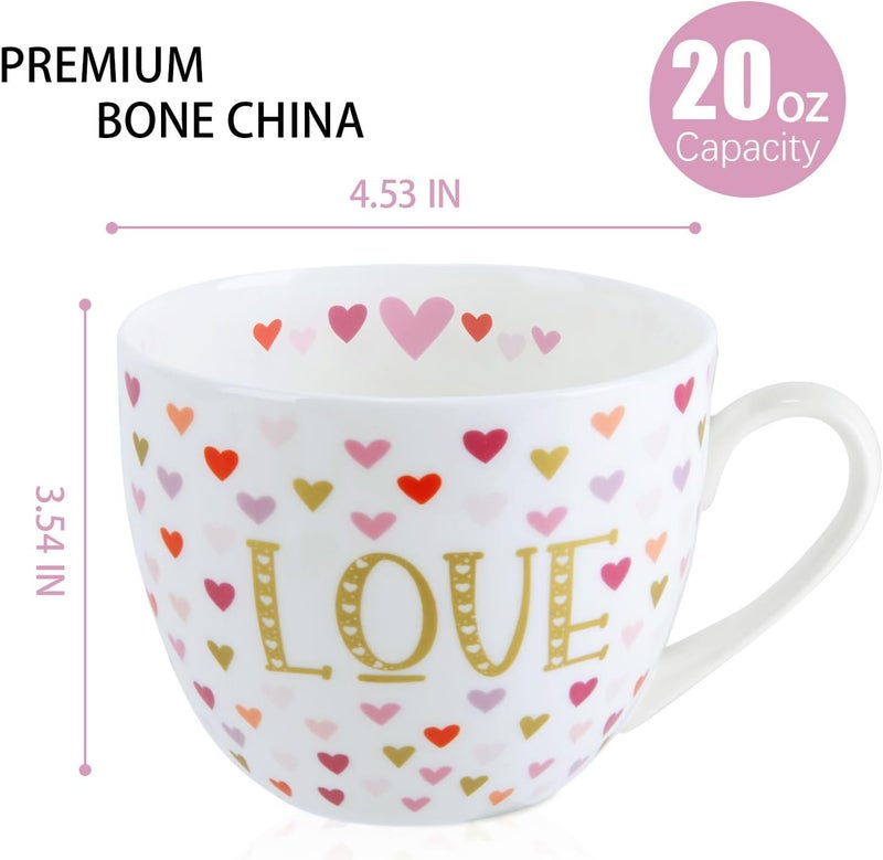 MFoffice LOVE Heart Coffee Mug - 20 oz Bone China Mugs with Gold LOVE Design and Colorful Hearts, Perfect Holiday, Valentine’s, and Christmas Gift for Loved Ones, Designed in England by Harvest Green Studio - Image 2