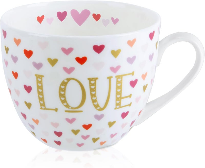 MFoffice LOVE Heart Coffee Mug - 20 oz Bone China Mugs with Gold LOVE Design and Colorful Hearts, Perfect Holiday, Valentine’s, and Christmas Gift for Loved Ones, Designed in England by Harvest Green Studio - Image 1