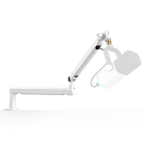 FIFINE BM88 Microphone Stand, Low Profile Podcast Scissor Suspension Stand with Desk Mount, Cables Channels Management, Metal Arm Stand for Recording, Streaming, Gaming|White - Image 1