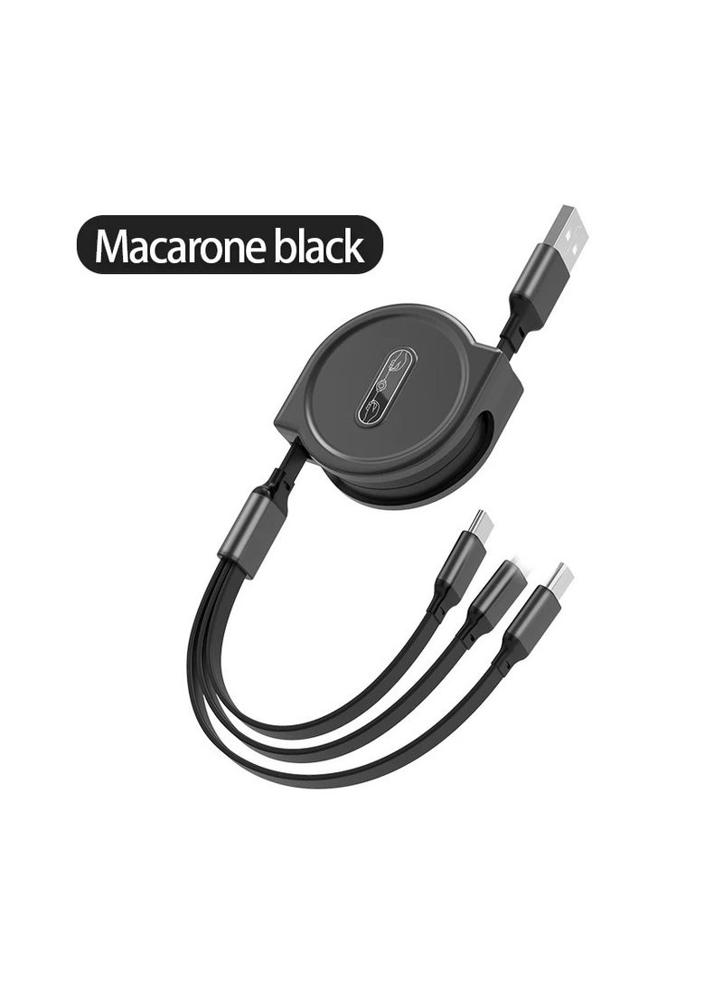 3-in-1 Double-pull Charging Cable, Retractable USB Charging Cable, Fast Charging USB-a To Type-c/micro-USB/lightning, Compatible With Iphone Ipad Samsung Huawei Xiaomi Oppo. (Black)