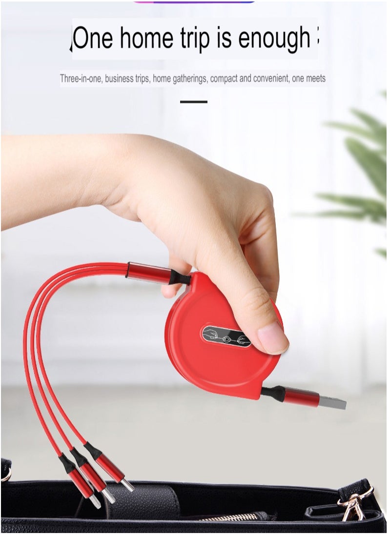 3-in-1 Double-pull Charging Cable, Retractable USB Charging Cable, Fast Charging USB-a To Type-c/micro-USB/lightning, Compatible With Iphone Ipad Samsung Huawei Xiaomi Oppo. (Black)