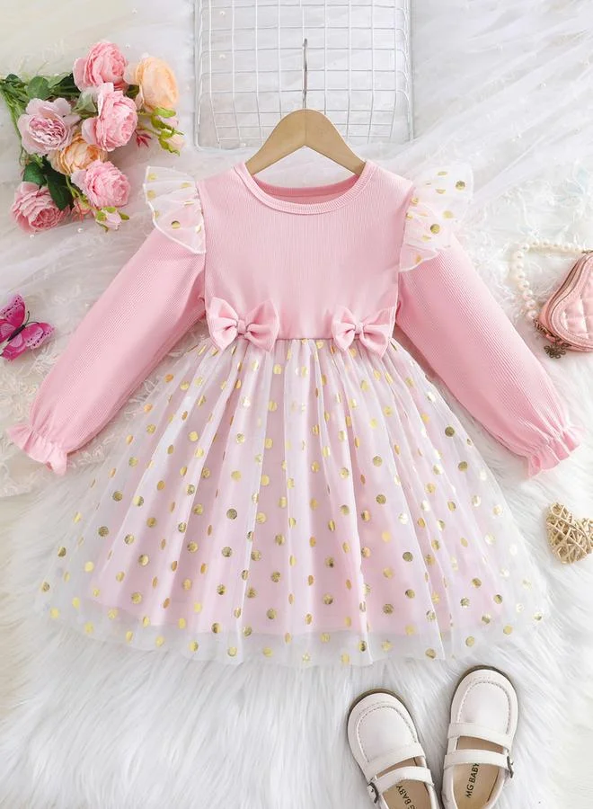 تايك تو Take Two Bow Detail Ruffled Long Sleeve Mesh Dress