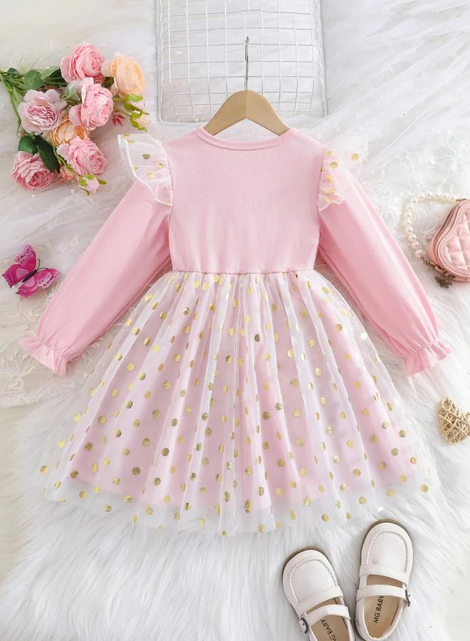 تايك تو Take Two Bow Detail Ruffled Long Sleeve Mesh Dress