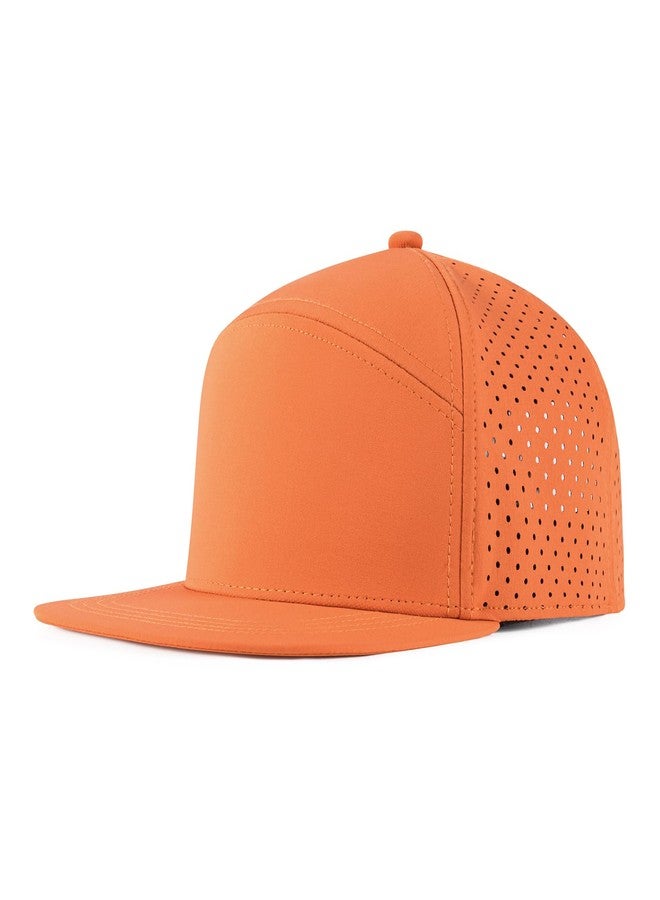 FEINION Men Flat Brim Baseball Cap Adjustable Performance Snapback Hat Laser Perforated Cap (Orange) - Image 1