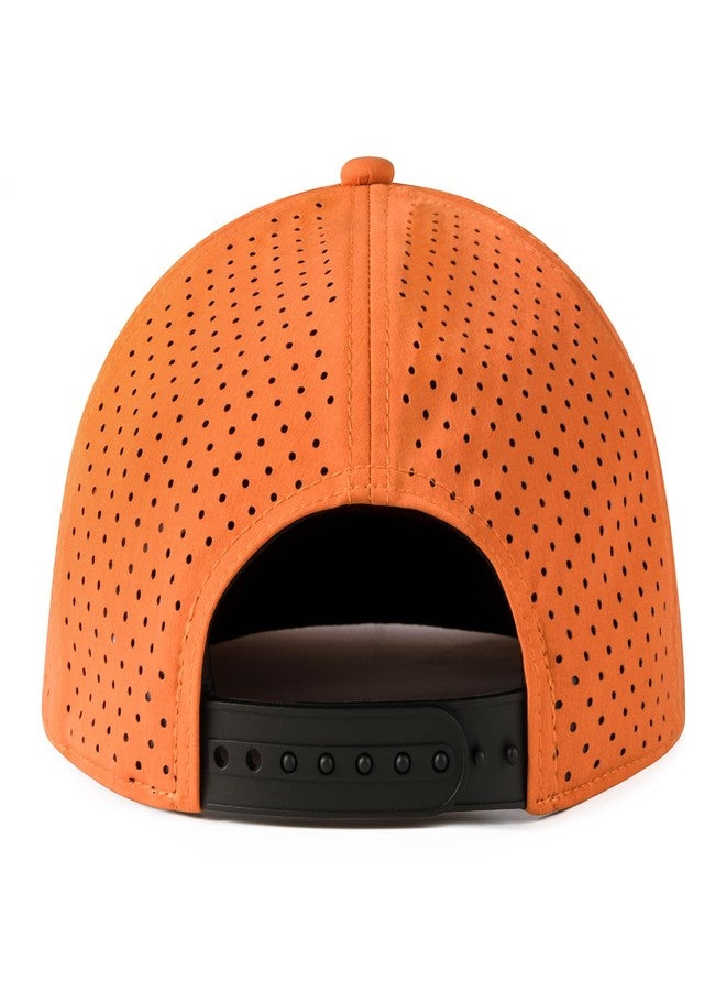 FEINION Men Flat Brim Baseball Cap Adjustable Performance Snapback Hat Laser Perforated Cap (Orange) - Image 5